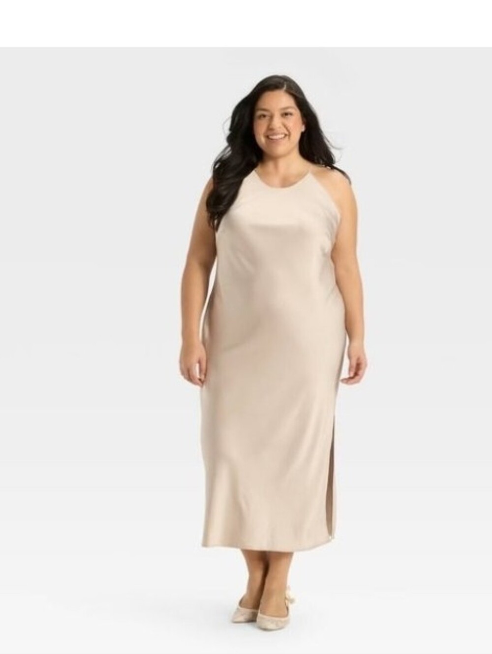 A New Day Women's Satin Halter Maxi Slip Dress, TanSize XXL
